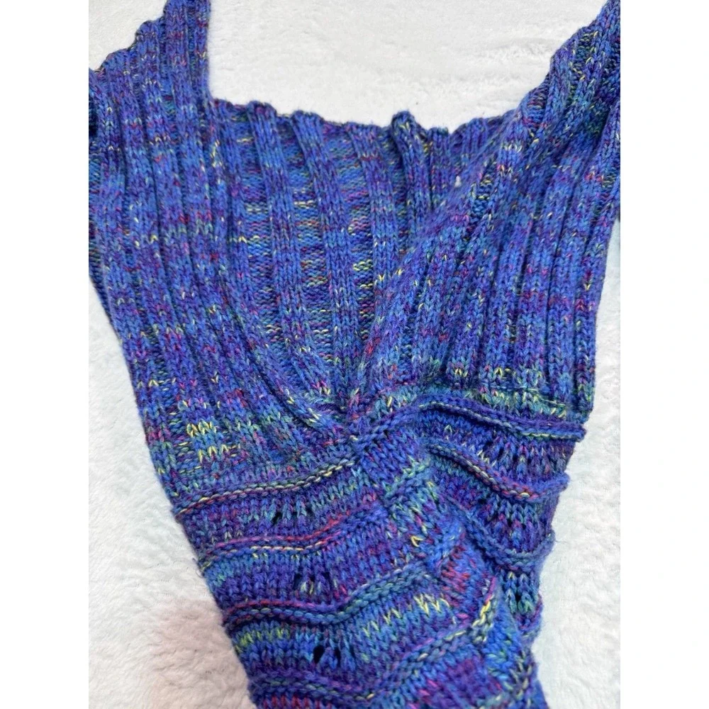 Mermaid Tail Blanket Hand Knit Crochet Snuggle Throw Turquoise Adult Pull On